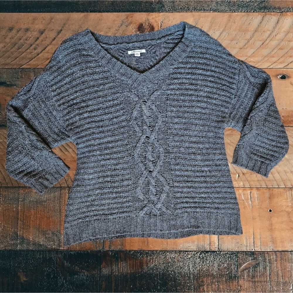 American Eagle Oversized Chunky Cable Knit Grey Sweater Wool Blend Women's Small